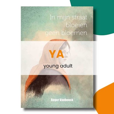 Knop met afbeeling boek en tekst young adult in het oranje